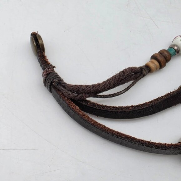 Vintage Tiedan Quartz Leather Wrap Bracelet Watch Floral Beads Boho Design - Picture 6 of 9